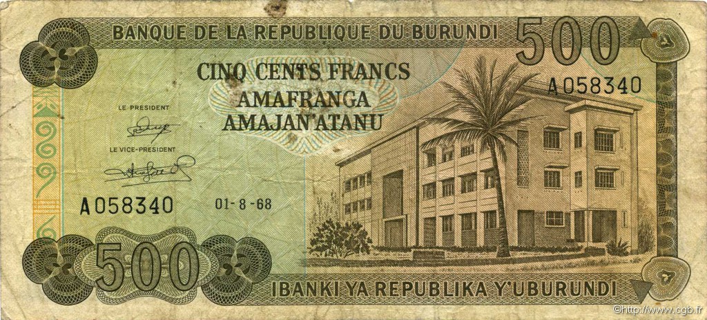 500 Francs BURUNDI  1968 P.24a pr.TB