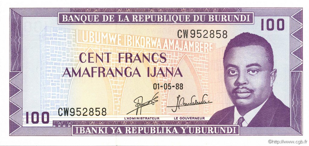 100 Francs BURUNDI  1988 P.29c NEUF
