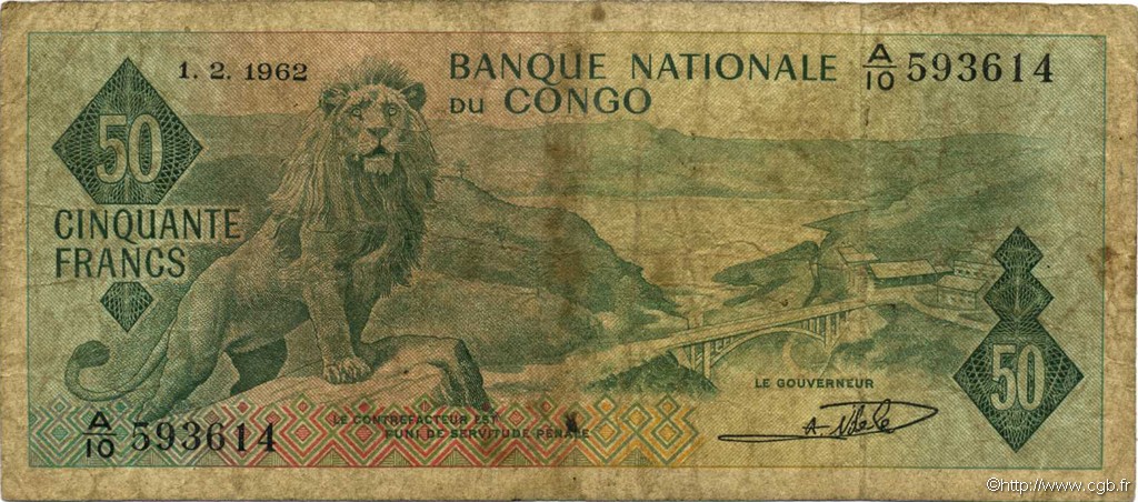 50 Francs RÉPUBLIQUE DÉMOCRATIQUE DU CONGO  1962 P.005a B