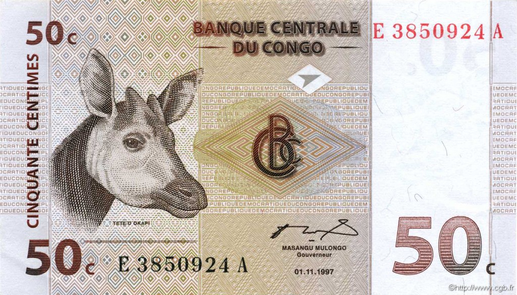 50 Centimes RÉPUBLIQUE DÉMOCRATIQUE DU CONGO  1997 P.084A NEUF