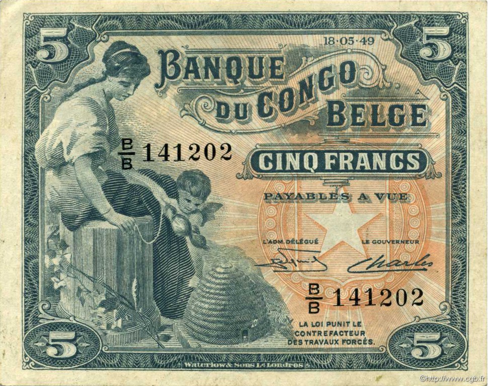 5 Francs CONGO BELGE  1949 P.13B SUP