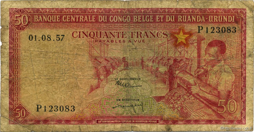 50 Francs CONGO BELGE  1957 P.32 B