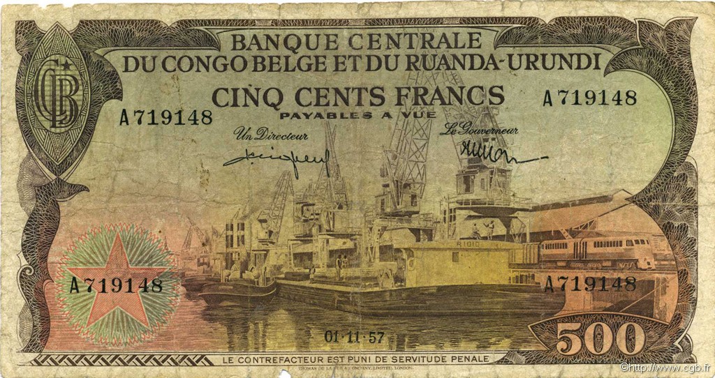 500 Francs CONGO BELGE  1957 P.34 B