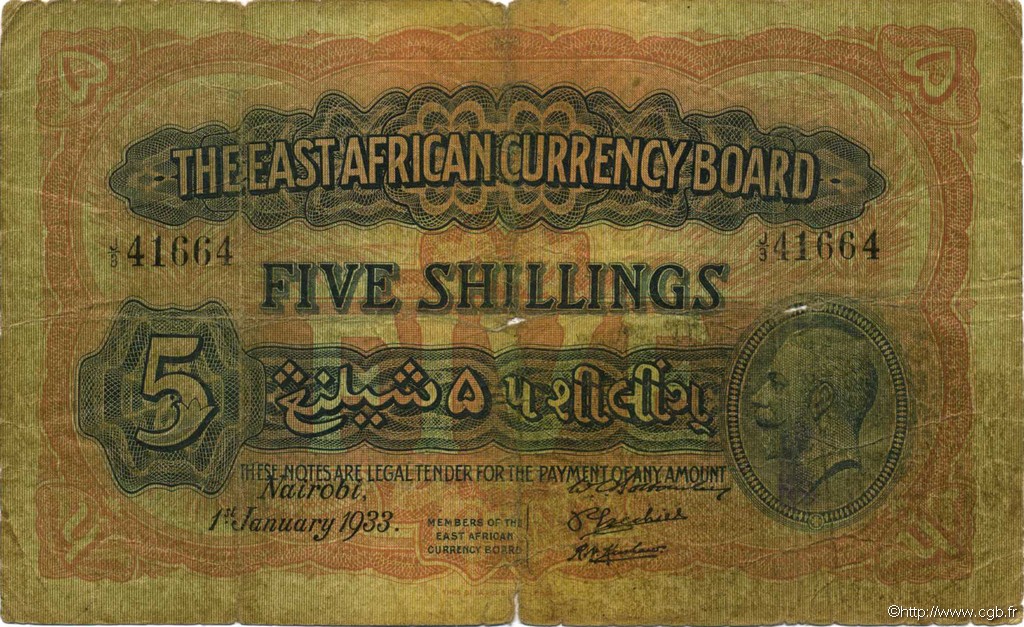 5 Shillings AFRIQUE DE L EST  1933 P.20 B