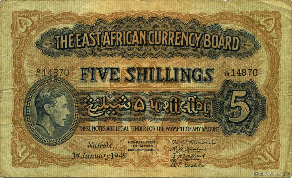 5 Shillings AFRIQUE DE L EST  1949 P.28b TB