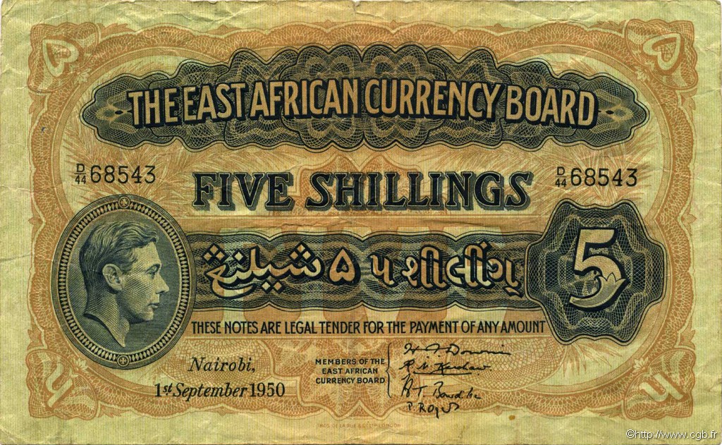 5 Shillings AFRIQUE DE L EST  1950 P.28b pr.TTB