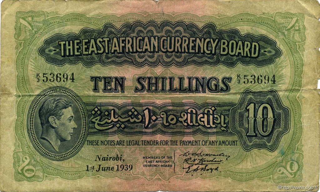 10 Shillings AFRIQUE DE L EST  1939 P.29a TB