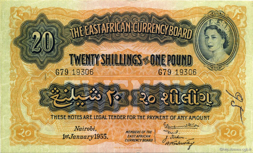 20 Shillings - 1 Pound AFRIQUE DE L EST  1955 P.35 pr.SPL