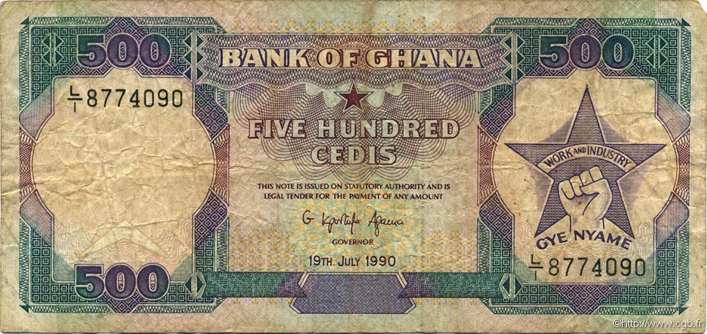500 Cedis GHANA  1990 P.28b TB