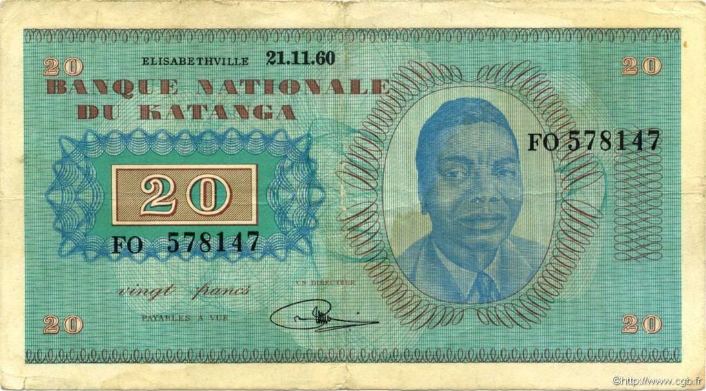 20 Francs KATANGA  1960 P.06a TTB