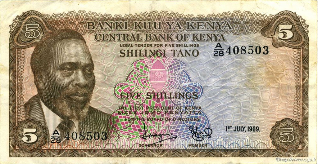 5 Shillings KENYA  1969 P.06a TTB