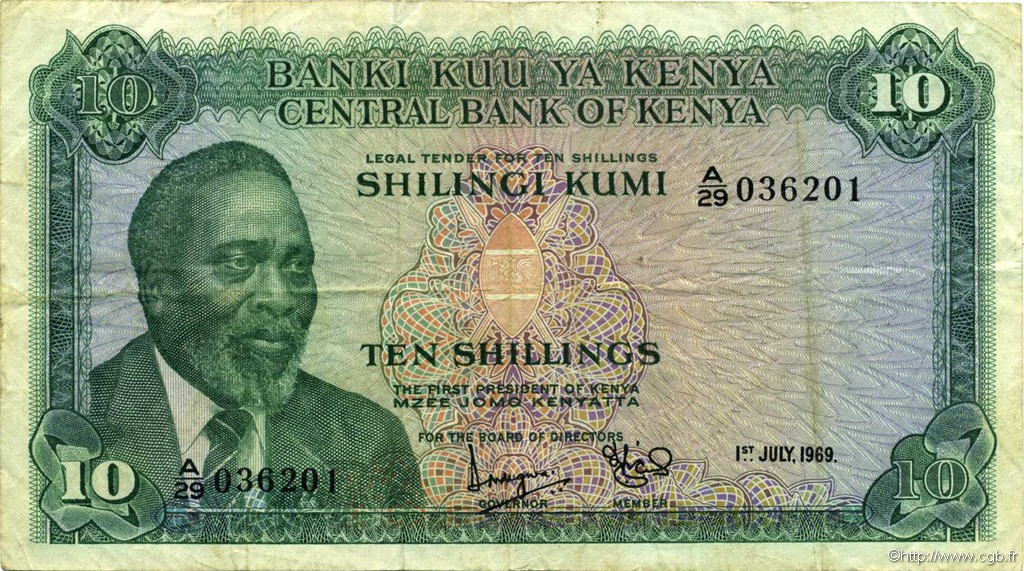 10 Shillings KENYA  1969 P.07a TTB
