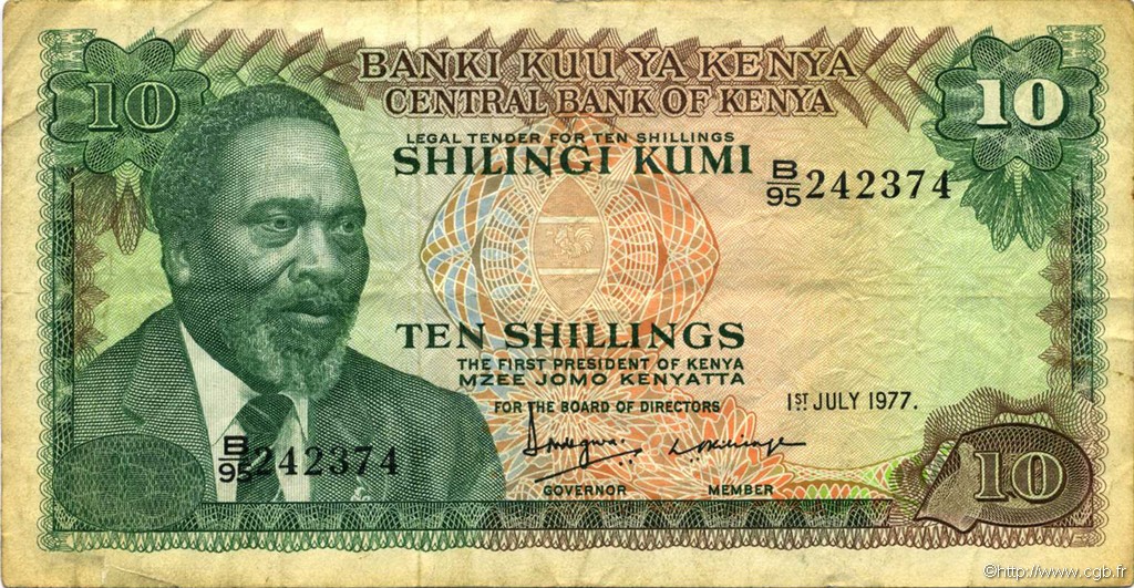 10 Shillings KENYA  1977 P.12c TB