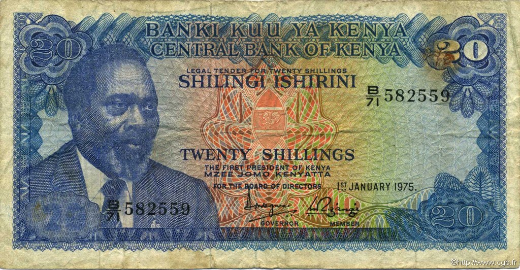 20 Shillings KENYA  1975 P.13b TB