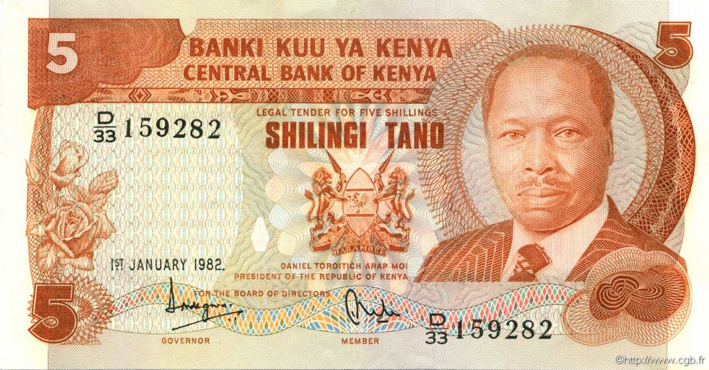 5 Shillings KENYA  1982 P.19b SPL