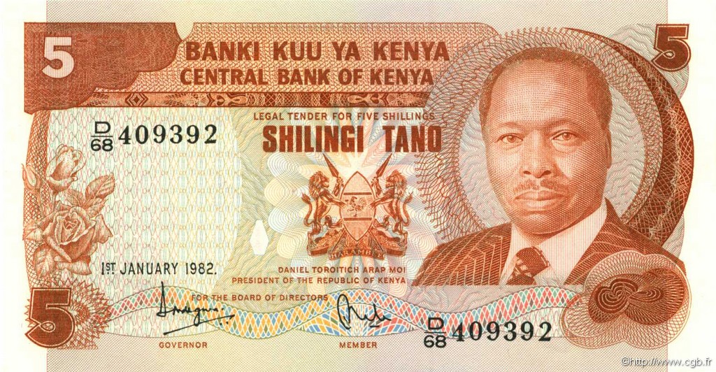 5 Shillings KENYA  1982 P.19b UNC