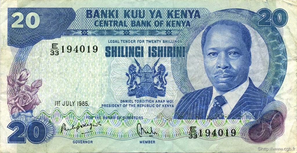 20 Shillings KENYA  1985 P.21d TTB