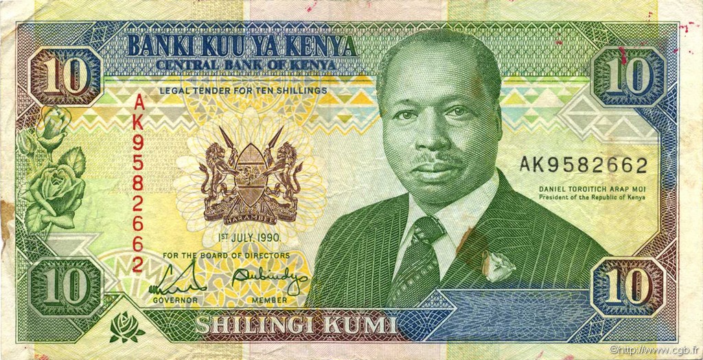 10 Shillings KENYA  1990 P.24b TTB