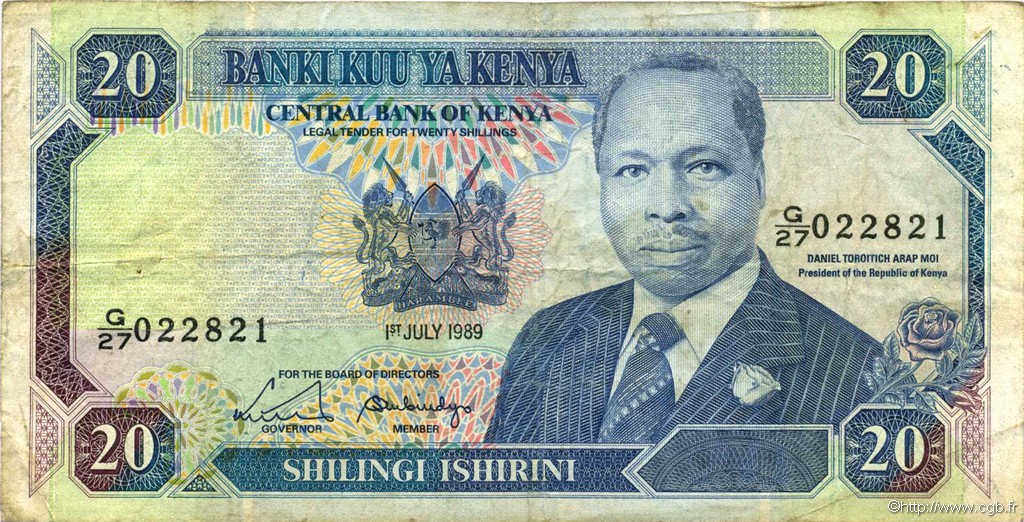 20 Shillings KENYA  1989 P.25b TB