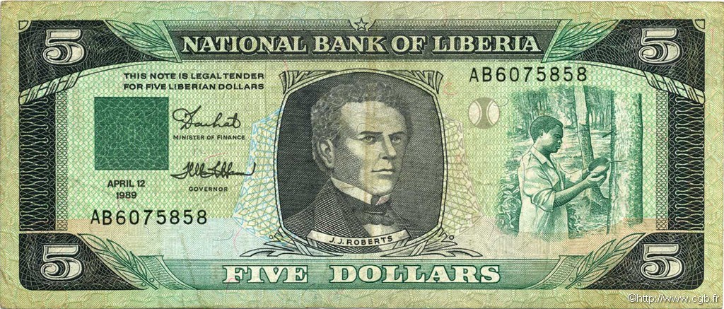5 Dollars LIBERIA  1989 P.19 TB+