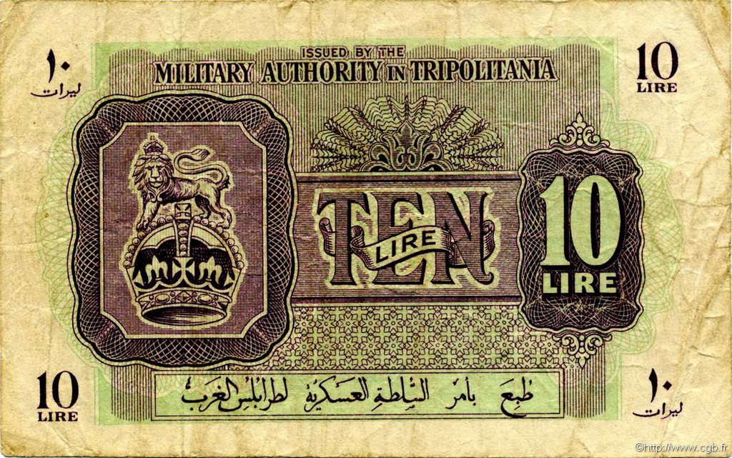 10 Lire LIBYE  1943 P.M4a pr.TTB