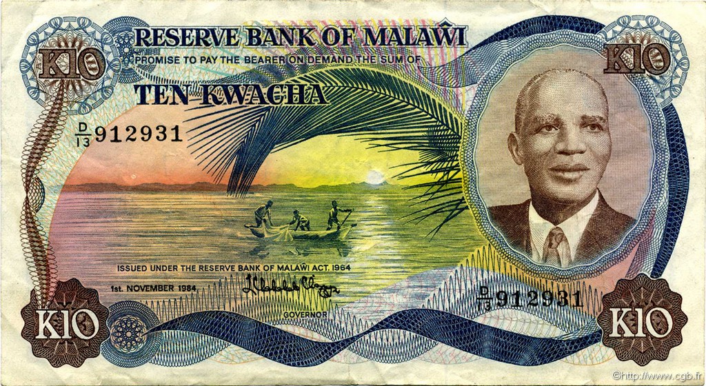 10 Kwacha MALAWI  1984 P.16g TTB