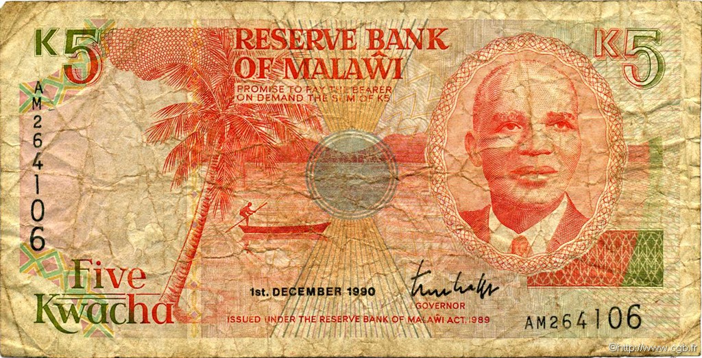 5 Kwacha MALAWI  1990 P.24a B