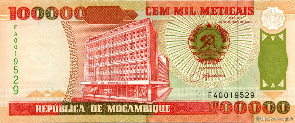 100000 Meticais MOZAMBIQUE  1993 P.139 NEUF