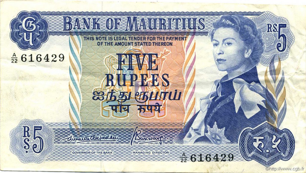 5 Rupees ÎLE MAURICE  1967 P.30b TTB+