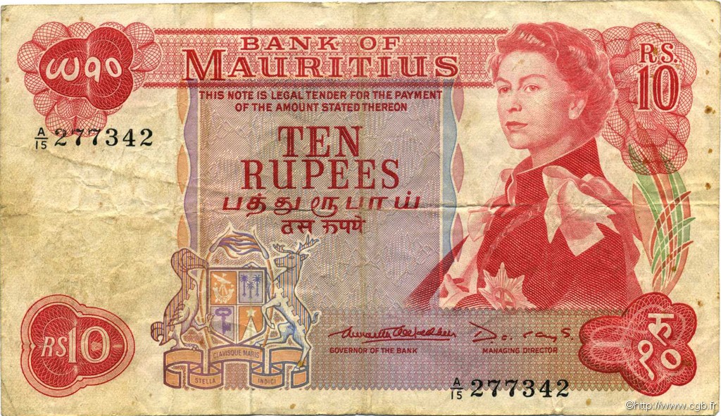 10 Rupees ÎLE MAURICE  1967 P.31b B à TB
