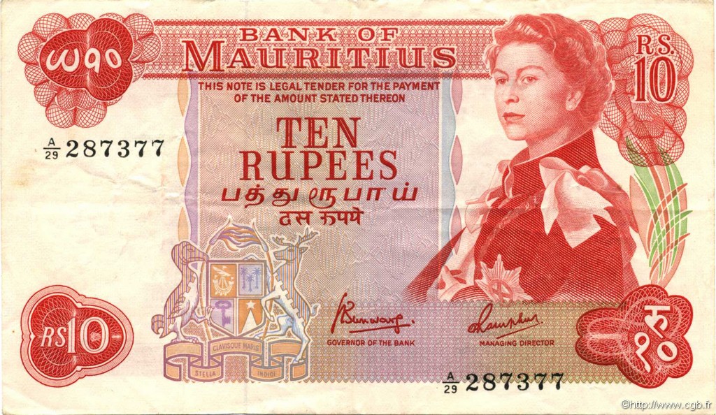 10 Rupees ÎLE MAURICE  1967 P.31c TTB+