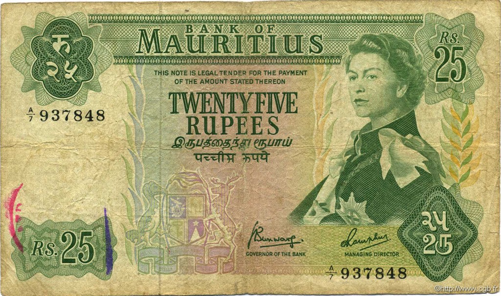 25 Rupees ÎLE MAURICE  1967 P.32b B