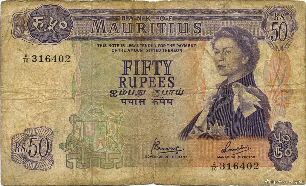 50 Rupees ÎLE MAURICE  1967 P.33c B