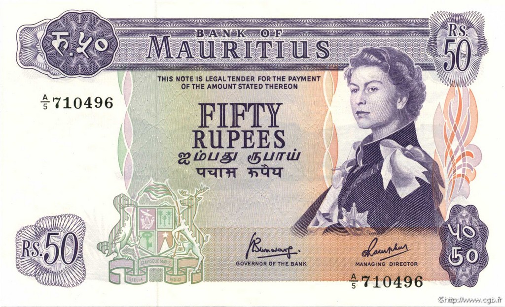 50 Rupees ÎLE MAURICE  1967 P.33c NEUF