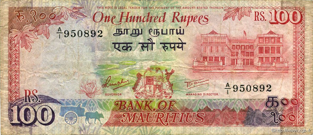 100 Rupees ÎLE MAURICE  1986 P.38 TB