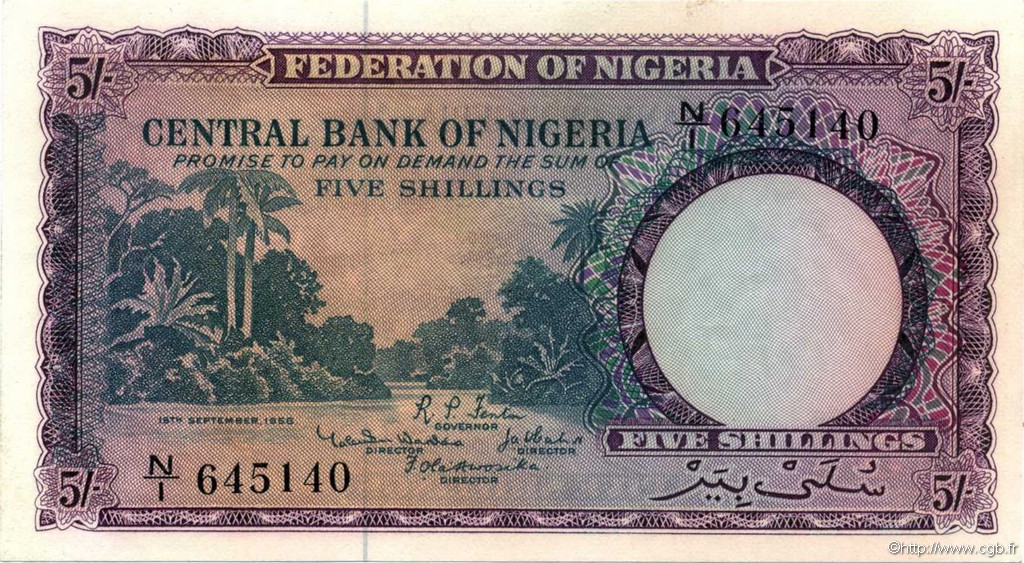 5 Shillings NIGERIA  1958 P.02 pr.NEUF