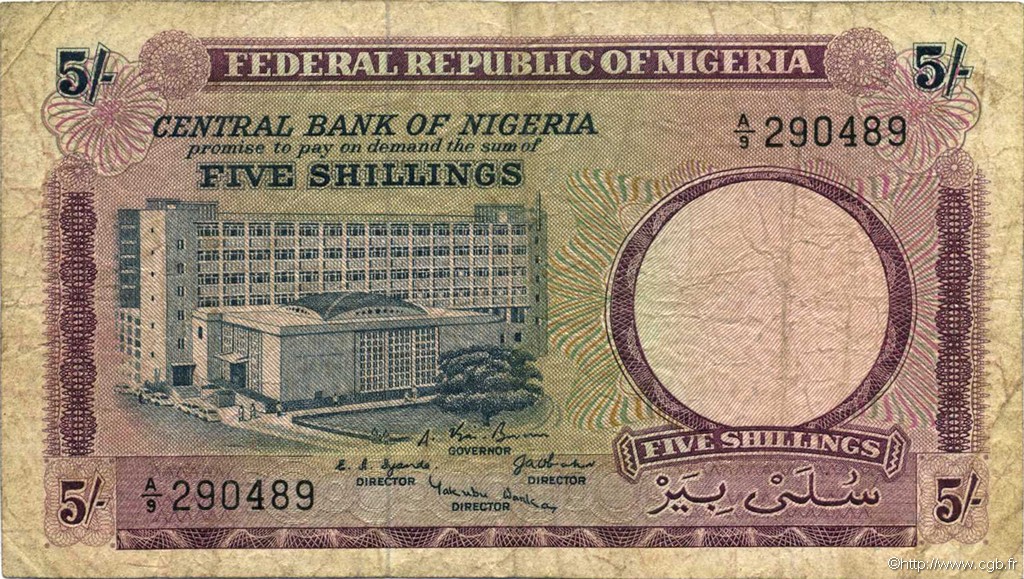 5 Shillings NIGERIA  1967 P.06 B