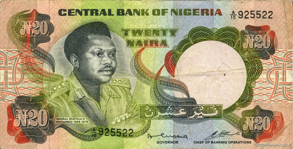 20 Naira NIGERIA  1977 P.18a TB+