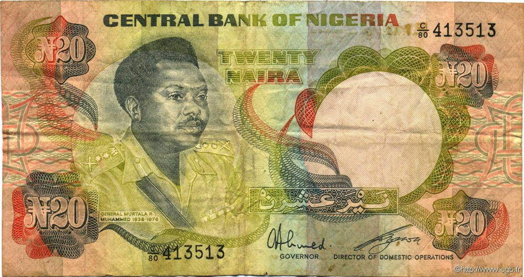 20 Naira NIGERIA  1977 P.18e TB