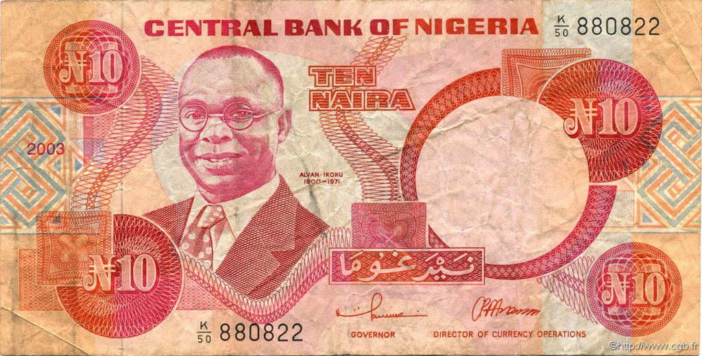 10 Naira NIGERIA  2003 P.25g TB+