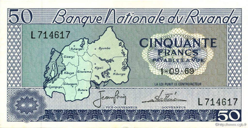 50 Francs RWANDA  1969 P.07a SUP