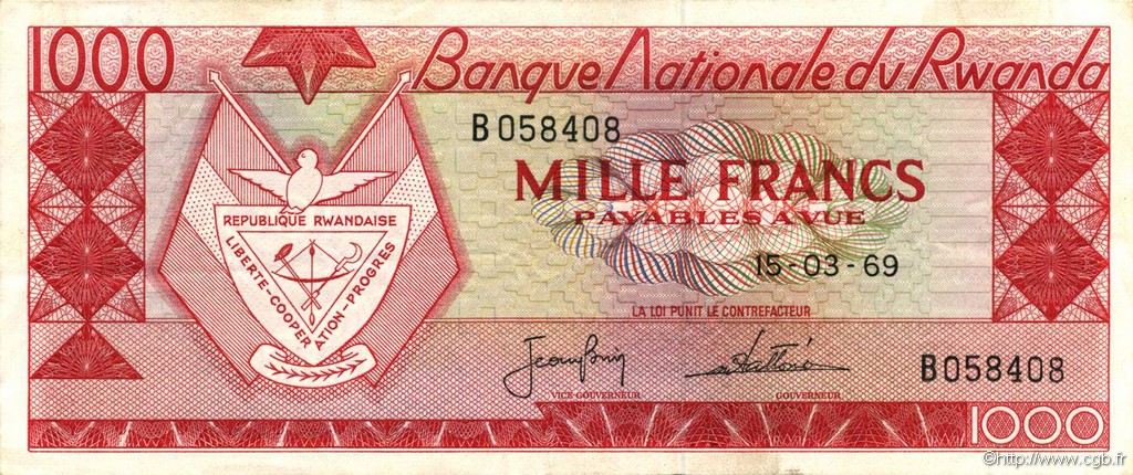 1000 Francs RWANDA  1969 P.10a TTB+