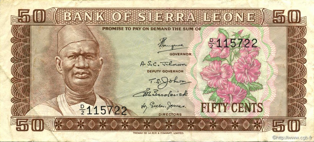 50 Cents SIERRA LEONE  1972 P.04a TTB
