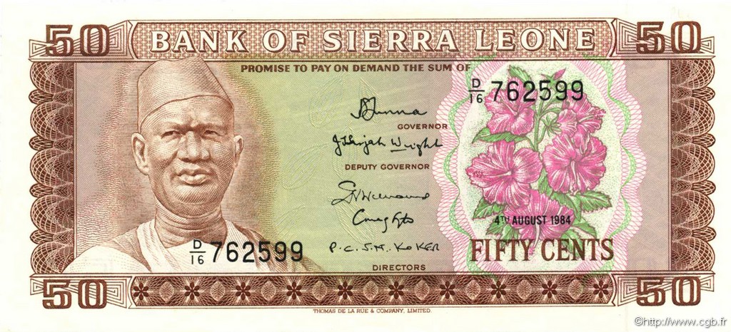 50 Cents SIERRA LEONE  1984 P.04e pr.NEUF