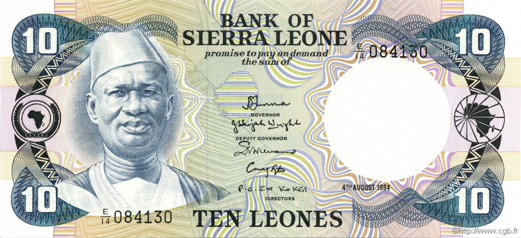 10 Leones SIERRA LEONE  1984 P.08c pr.NEUF