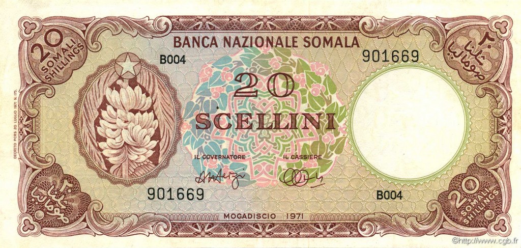 20 Scellini SOMALIE  1971 P.15a SPL