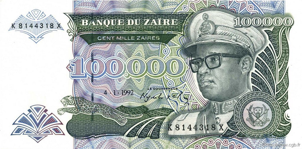 100000 Zaïres ZAÏRE  1992 P.41a pr.NEUF