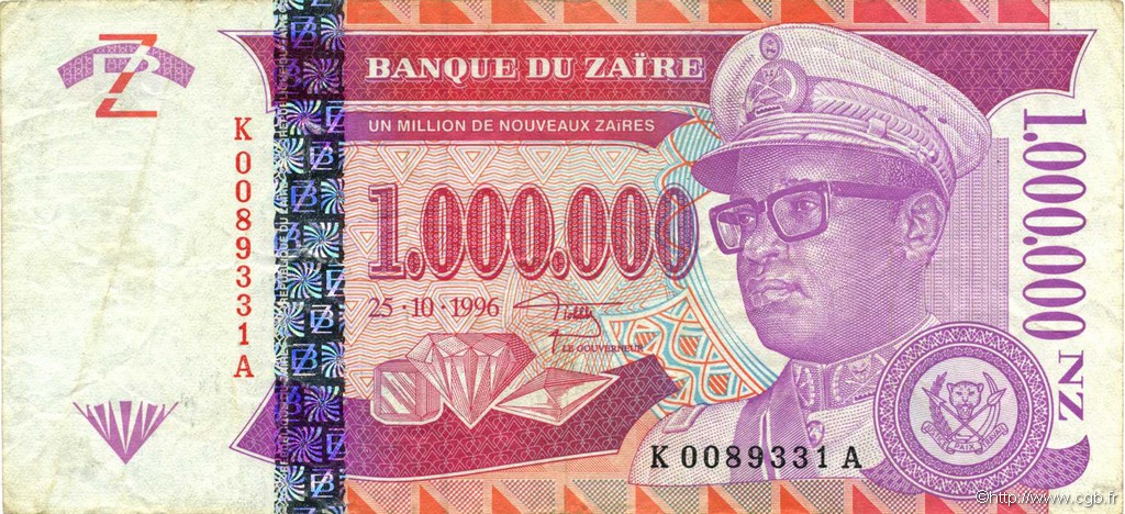 1000000 Nouveaux Zaïres ZAÏRE  1996 P.79a pr.TTB