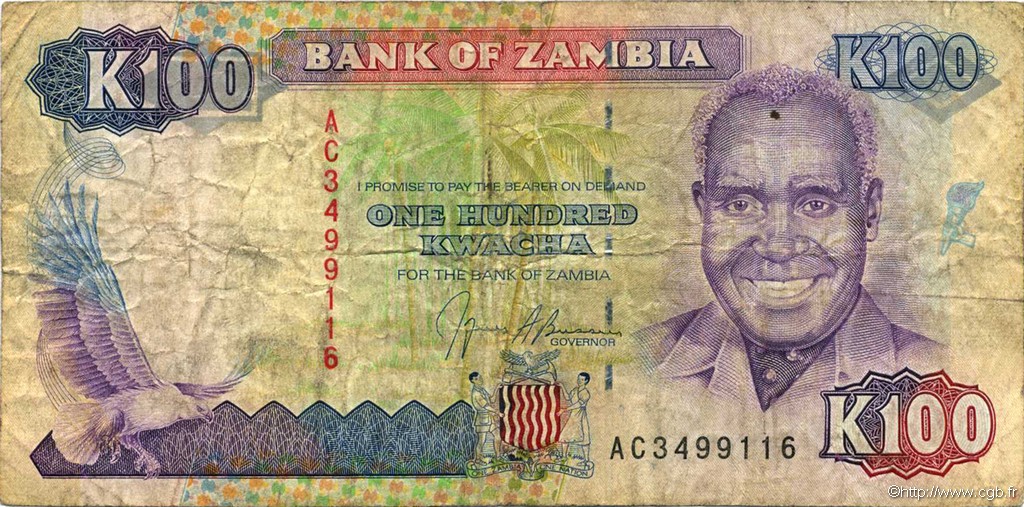 100 Kwacha ZAMBIE  1991 P.34a TB