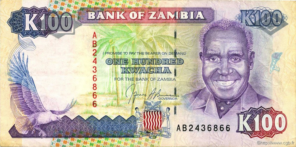 100 Kwacha ZAMBIE  1991 P.34a TTB